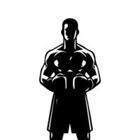 Silhouette of male boxing player in isolate on a white background. vector