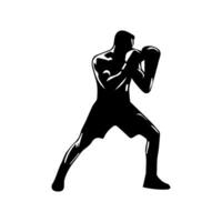 Silhouette of male boxing player in isolate on a white background. vector