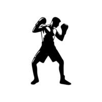 Silhouette of male boxing player in isolate on a white background. vector