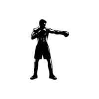 Silhouette of male boxing player in isolate on a white background. vector