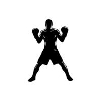Silhouette of male boxing player in isolate on a white background. vector