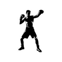 Silhouette of male boxing player in isolate on a white background. vector