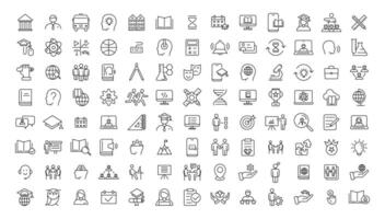 E-learning icon set. Online education icon set. Thin line icons set. Distance learning. Containing tuition, e-learning, online course, audio course, educational website. vector