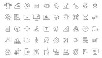 Set of thin line icons of graphic design. Simple linear icons in a modern style flat, Creative Process. Graphic design, creative package, stationary, software. vector
