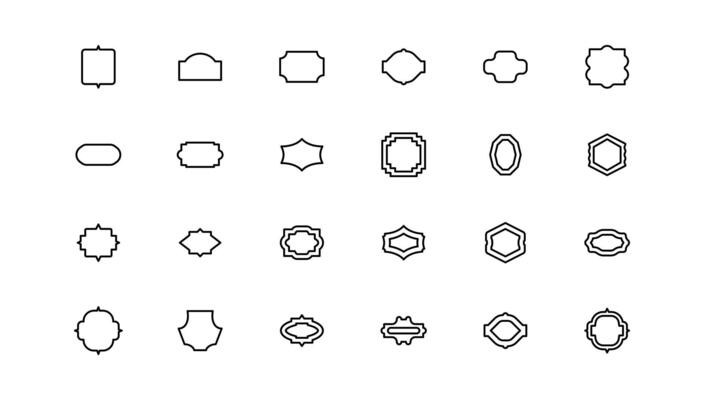 Set of geometric shapes in trendy retro style. Modern minimalist arch frame with sparkles. Trendy design elements for banners, social media, poster design, packaging.