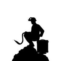 construction worker silhouette. wearing helmet wear pack and tools vector