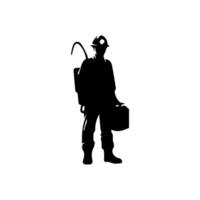 construction worker silhouette. wearing helmet wear pack and tools vector