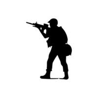 Army special unit silhouette, Male soldiers wearing uniforms and with assault rifles silhouette vector