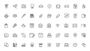 Office workspace elements - thin line web icon set. Outline icons collection. Simple illustration. vector