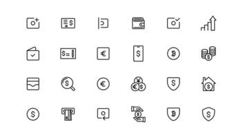 finance and money outline line icons set vector