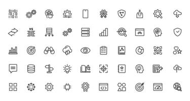 Data analysis, statistics, analytics - minimal thin line web icon set. Outline icons collection. vector