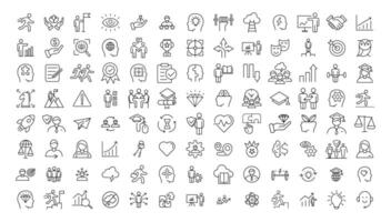 set thin icons related to career progress, coaching, business people training, tutorship and professional consulting service. Mono line pictograms and infographics design elements vector