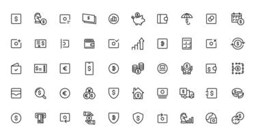 finance and money outline line icons set vector