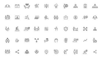 Teamwork line icons set. Businessman outline icons collection. Work group and human resources. Business teamwork, human resources, meeting, partnership, meeting, work group, success - stock . vector