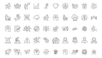 set thin icons related to career progress, coaching, business people training, tutorship and professional consulting service. Mono line pictograms and infographics design elements vector