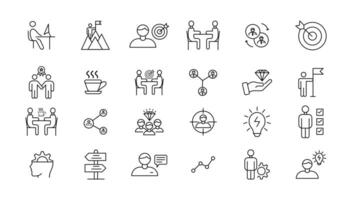 Teamwork line icons set. Businessman outline icons collection. Work group and human resources. Business teamwork, human resources, meeting, partnership, meeting, work group, success - stock . vector
