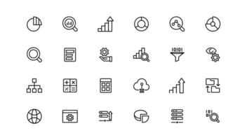 Data analysis, statistics, analytics - minimal thin line web icon set. Outline icons collection. vector
