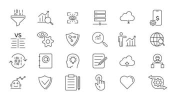 Big data analysis thin line icon set. Data processing outline pictograms for website and mobile app GUI. Digital analytics simple UI, UX icons vector