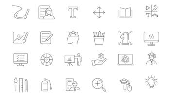 Set of thin line icons of graphic design. Simple linear icons in a modern style flat, Creative Process. Graphic design, creative package, stationary, software. vector