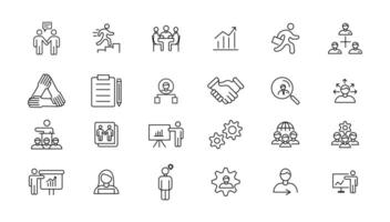 Teamwork line icons set. Businessman outline icons collection. Work group and human resources. Business teamwork, human resources, meeting, partnership, meeting, work group, success - stock . vector