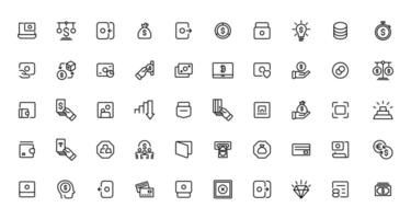 finance and money outline line icons set vector