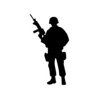 Army special unit silhouette, Male soldiers wearing uniforms and with assault rifles silhouette vector