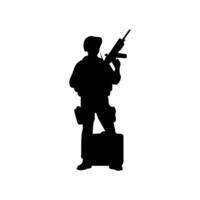 Army special unit silhouette, Male soldiers wearing uniforms and with assault rifles silhouette vector