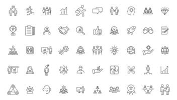 Teamwork line icons set. Businessman outline icons collection. Work group and human resources. Business teamwork, human resources, meeting, partnership, meeting, work group, success - stock . vector