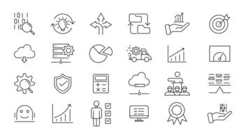 Big data analysis thin line icon set. Data processing outline pictograms for website and mobile app GUI. Digital analytics simple UI, UX icons vector