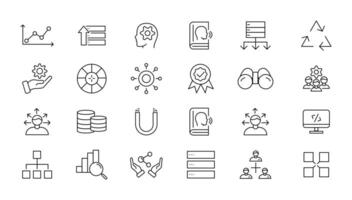 Big data analysis thin line icon set. Data processing outline pictograms for website and mobile app GUI. Digital analytics simple UI, UX icons vector