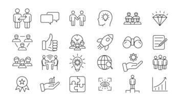 Teamwork line icons set. Businessman outline icons collection. Work group and human resources. Business teamwork, human resources, meeting, partnership, meeting, work group, success - stock . vector