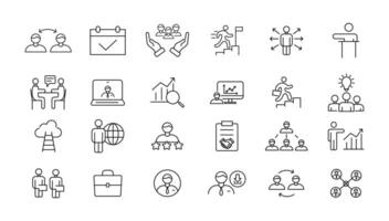 Teamwork line icons set. Businessman outline icons collection. Work group and human resources. Business teamwork, human resources, meeting, partnership, meeting, work group, success - stock . vector