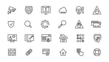 Security set of web icons in line style. Cyber Security and internet protection icons for web and mobile app. Password, security system, finger print, spy, electronic key and more. illustration vector