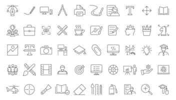 Set of thin line icons of graphic design. Simple linear icons in a modern style flat, Creative Process. Graphic design, creative package, stationary, software. vector