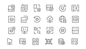 Data Analytic thin line icon set. Data Analysis editable stroke icons. Data analytics, mining, optimization, processing, statistic, monitoring, analysis vector