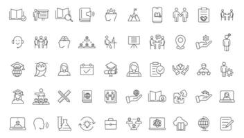 E-learning icon set. Online education icon set. Thin line icons set. Distance learning. Containing tuition, e-learning, online course, audio course, educational website. vector