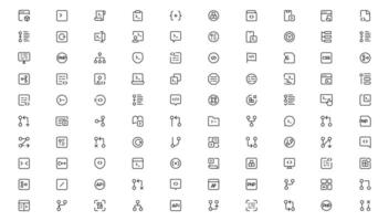 Developer icon set. Included the icons as code, programmer coding, mobile app, api, node connect, flow, logic, web coder, bug fix vector