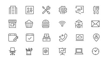 Office workspace elements - thin line web icon set. Outline icons collection. Simple illustration. vector