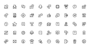 Customer Service and Support - Outline Icon Collection. Thin Line Set contains such Icons as Online Help, Helpdesk, Quick Response, Feedback and more. Simple web icons set vector