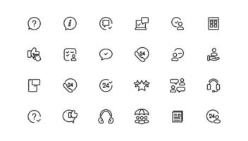 Customer Service and Support - Outline Icon Collection. Thin Line Set contains such Icons as Online Help, Helpdesk, Quick Response, Feedback and more. Simple web icons set vector