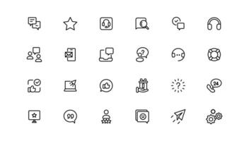 Customer Service and Support - Outline Icon Collection. Thin Line Set contains such Icons as Online Help, Helpdesk, Quick Response, Feedback and more. Simple web icons set vector