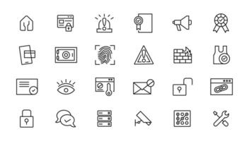 Security set of web icons in line style. Cyber Security and internet protection icons for web and mobile app. Password, security system, finger print, spy, electronic key and more. illustration vector