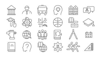 E-learning icon set. Online education icon set. Thin line icons set. Distance learning. Containing tuition, e-learning, online course, audio course, educational website. vector