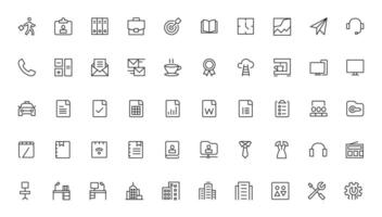 Office workspace elements - thin line web icon set. Outline icons collection. Simple illustration. vector