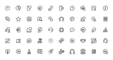 Customer Service and Support - Outline Icon Collection. Thin Line Set contains such Icons as Online Help, Helpdesk, Quick Response, Feedback and more. Simple web icons set vector