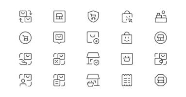 Shopping icons, set shop sign e-commerce for web development apps and websites vector