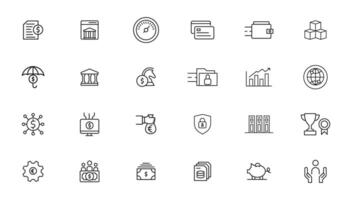 Set of fintech modern icons. Simple line art style icons pack. fintech simple concept icons set. Contains such icons as finance, technology, blockchain, innovation and more, can be used for web vector
