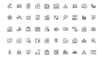 Real Estate minimal thin line web icon set. Included the icons as realty, property, home loan and more. Outline icons collection. vector