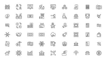 Set of fintech modern icons. Simple line art style icons pack. fintech simple concept icons set. Contains such icons as finance, technology, blockchain, innovation and more, can be used for web vector
