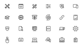 Software development icon collection. Programming coding icon set. Programmer and developer symbol vector